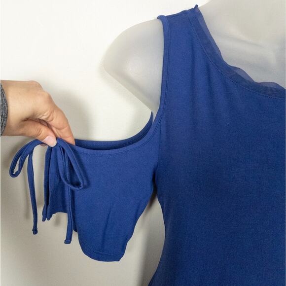 WHBM White House Black Market Blue Cold Shoulder Knee Length Dress Women's Small - Picture 2 of 6